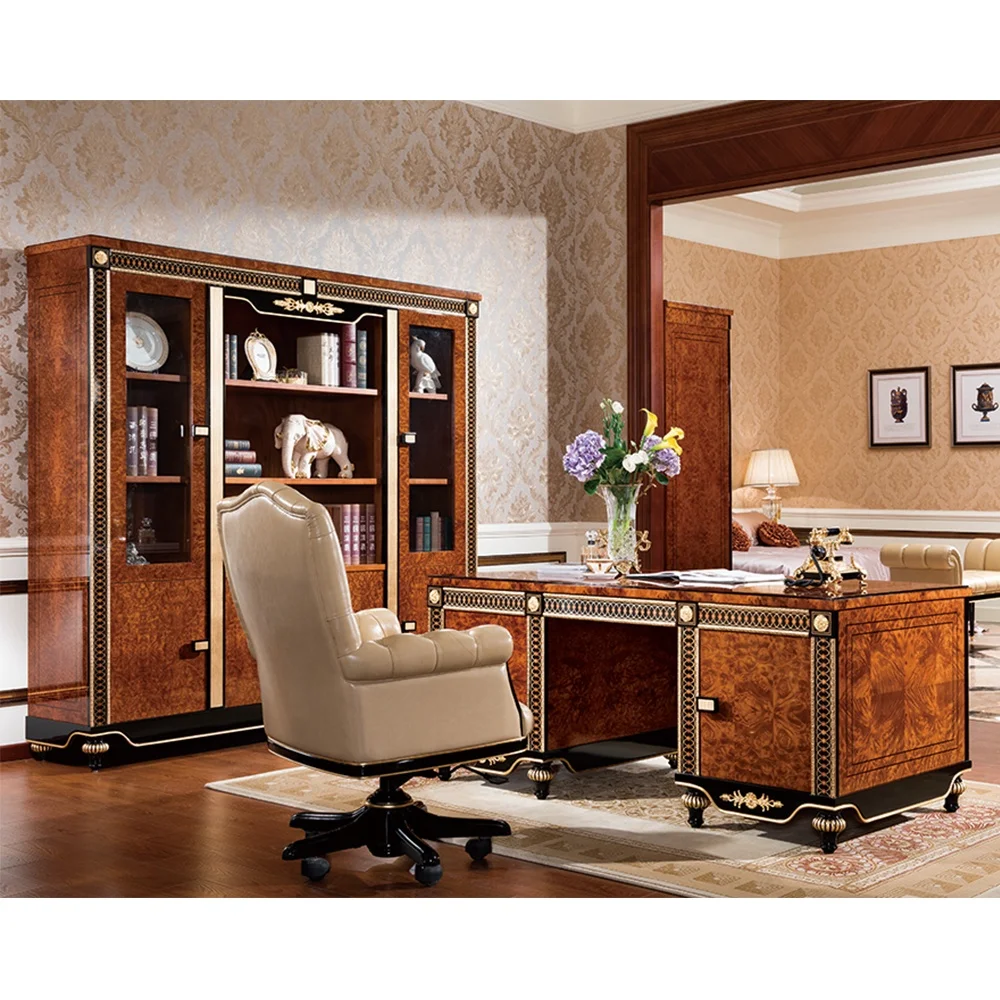 luxury executive office furniture set office desk in shiny natural veneer
