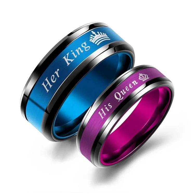 Новинка, Лидер продаж, кольцо из титановой стали с надписью Her King His Queen для мужчин и женщин, модные ювелирные изделия