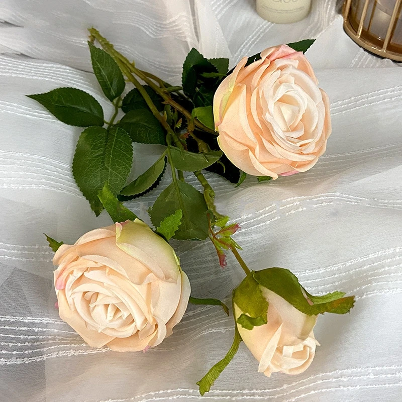 Multiple Colors Silk 3 Heads Rose Artificial Flowers Rose For Wedding Decoration