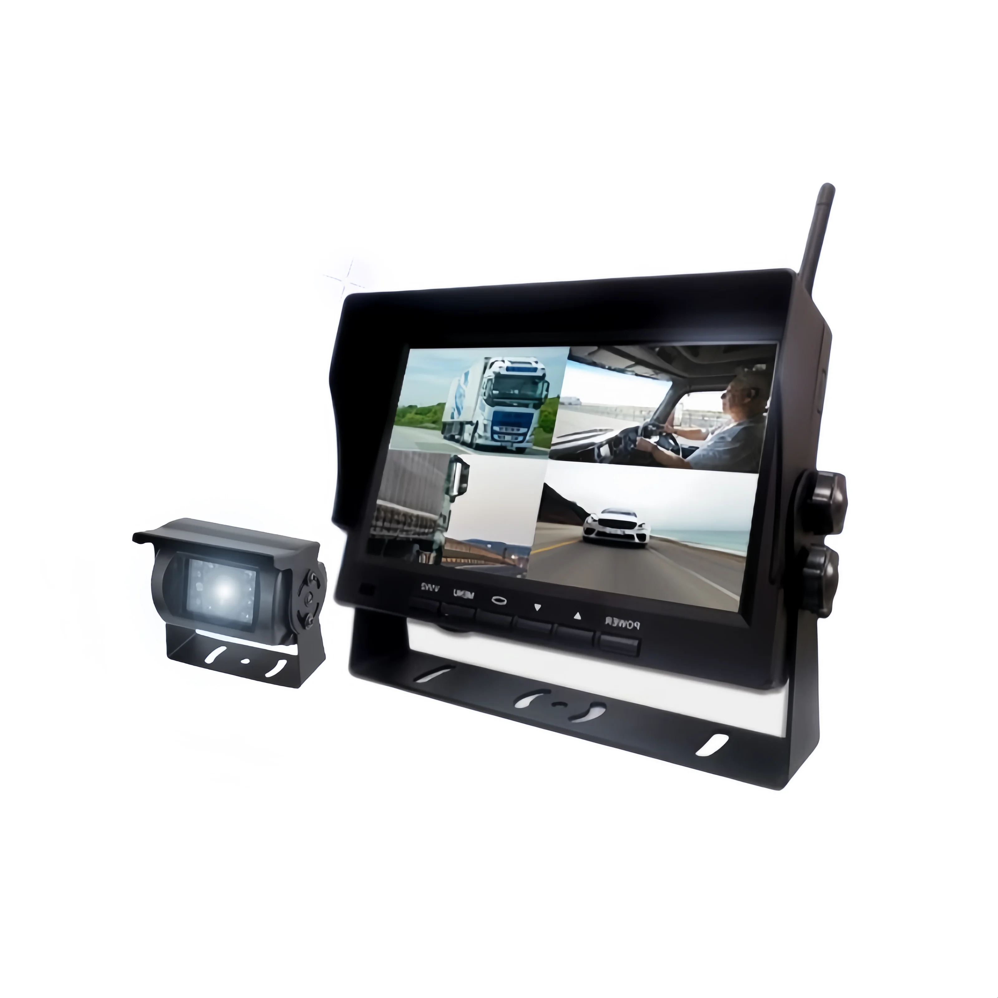Richmor 7-Inch TFT LCD Car Monitor with 4 Camera Backup System for Truck Van Coach Bus Rearview Mirror Type Desktop Placement