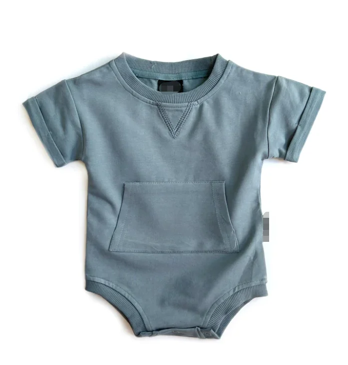 custom unisex baby terry cotton romper solid color sweatshirt toddler bubble bodysuit with pocket