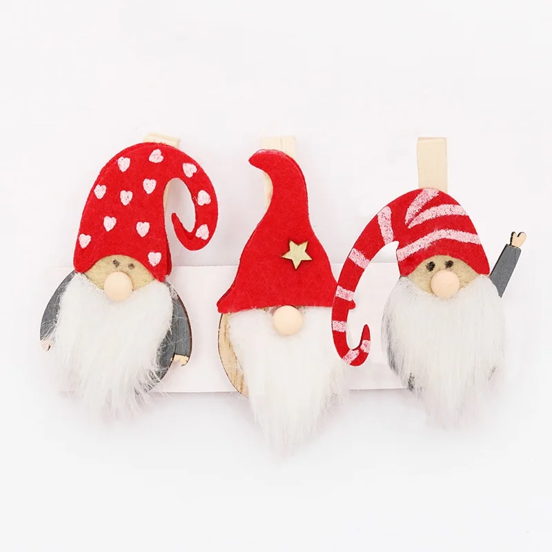 Christmas Festival Style Cartoon Christmas Santa Hat Clips Wood Forest Old Man Photo Clamp