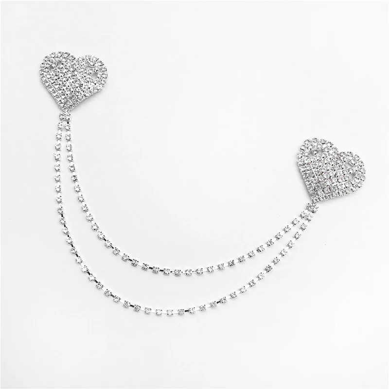 Rhinestone Glitter Love Heart Chest Stickers Necklace Rhinestone Chain Chest Nipple Cover Sexy