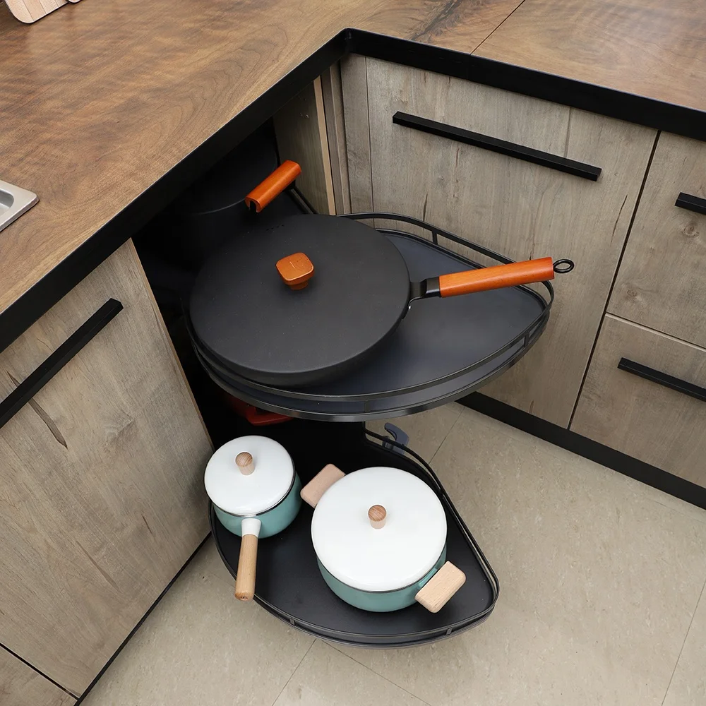 Золотая жила Двухуровневая угловая полка для шкафа Поворотная стойка левой кухни волшебные поворотные Угловые органайзеры