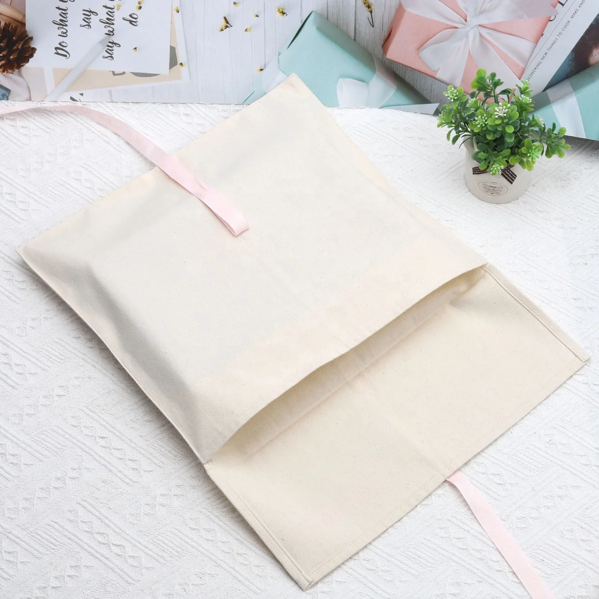 Custom Logo Printed Envelope Muslin Wallet Clothes Pouch Bag Natural Ribbon Canvas Cotton Envelope Dust Bag