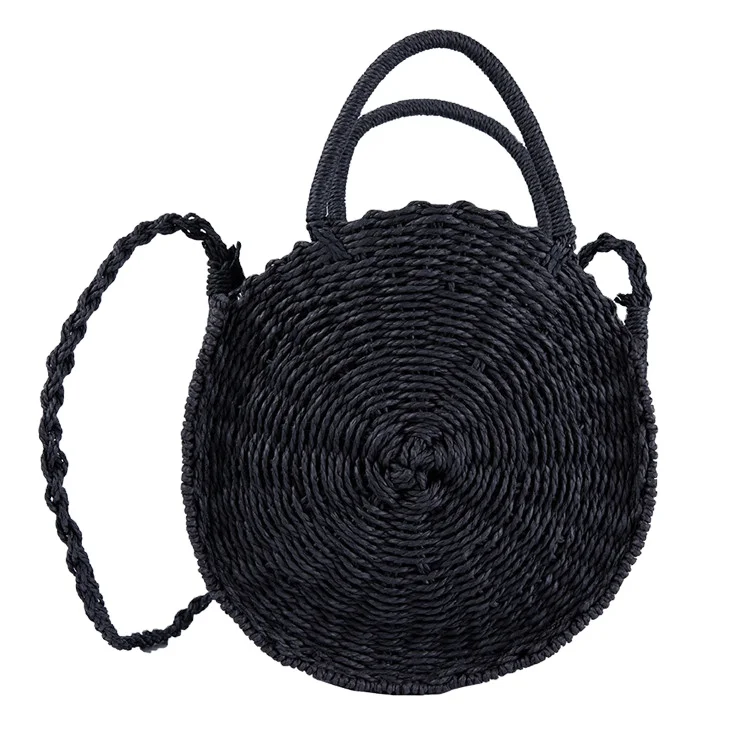 Fashion women woven paper summer straw backpack half round handle shoulder attached hanging strap straw bag