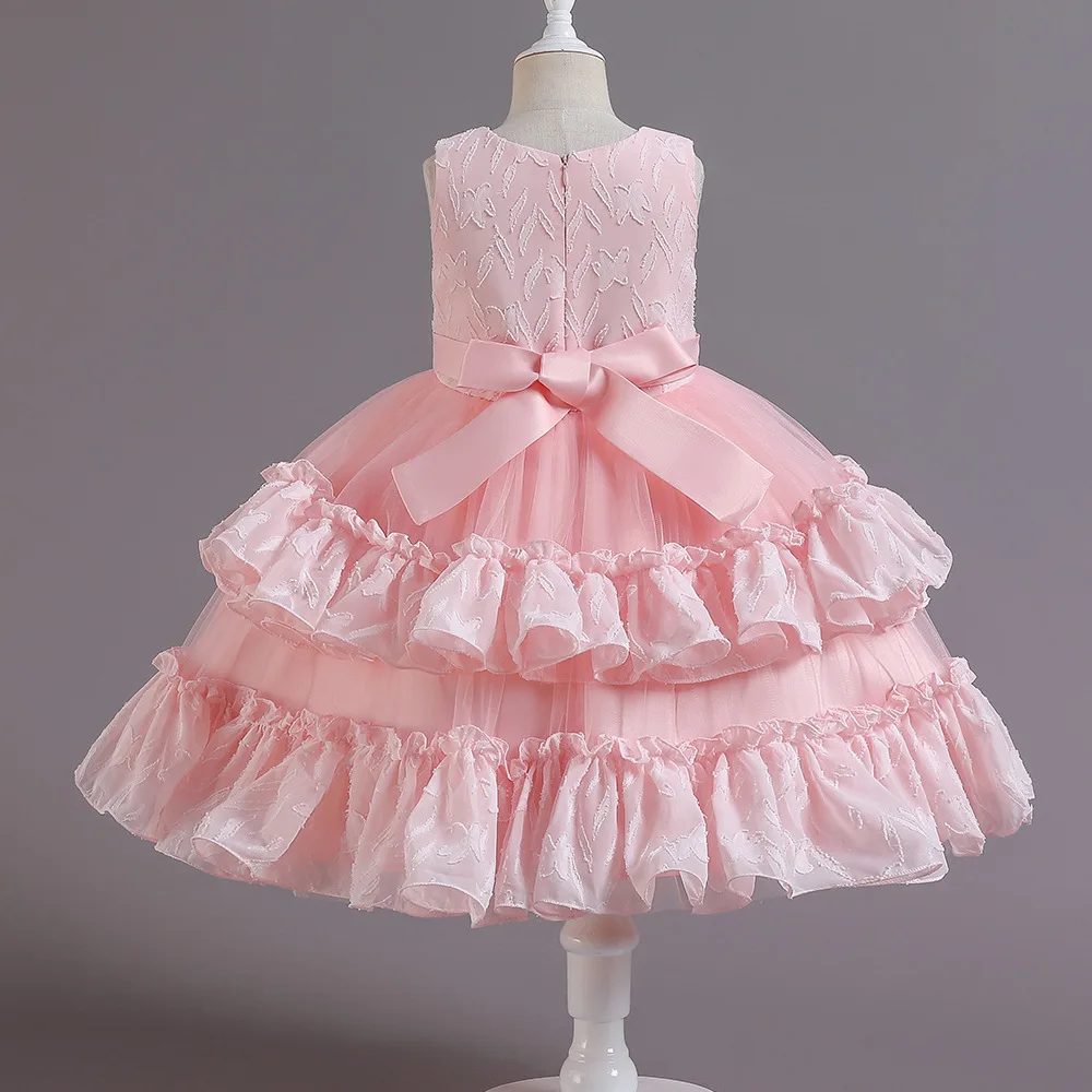 Summer new multi-layer wedding evening birthday dress for girl of 7 years old wedding party gown girls fancy frocks