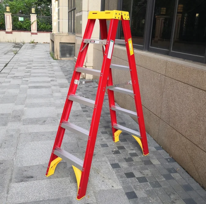 high-quality composite grp electric insulating With Platform Tool Traymovable tripod fiberglass ladder
