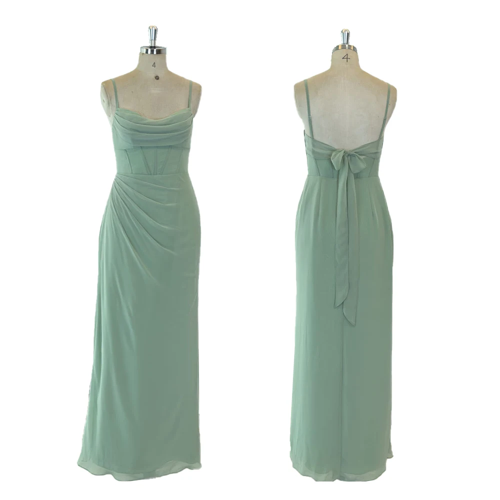 TEENYEE New Arrivals Chiffon slip corseted Floor Length Green Elegant Party Dress Bridesmaid Dresses Wedding