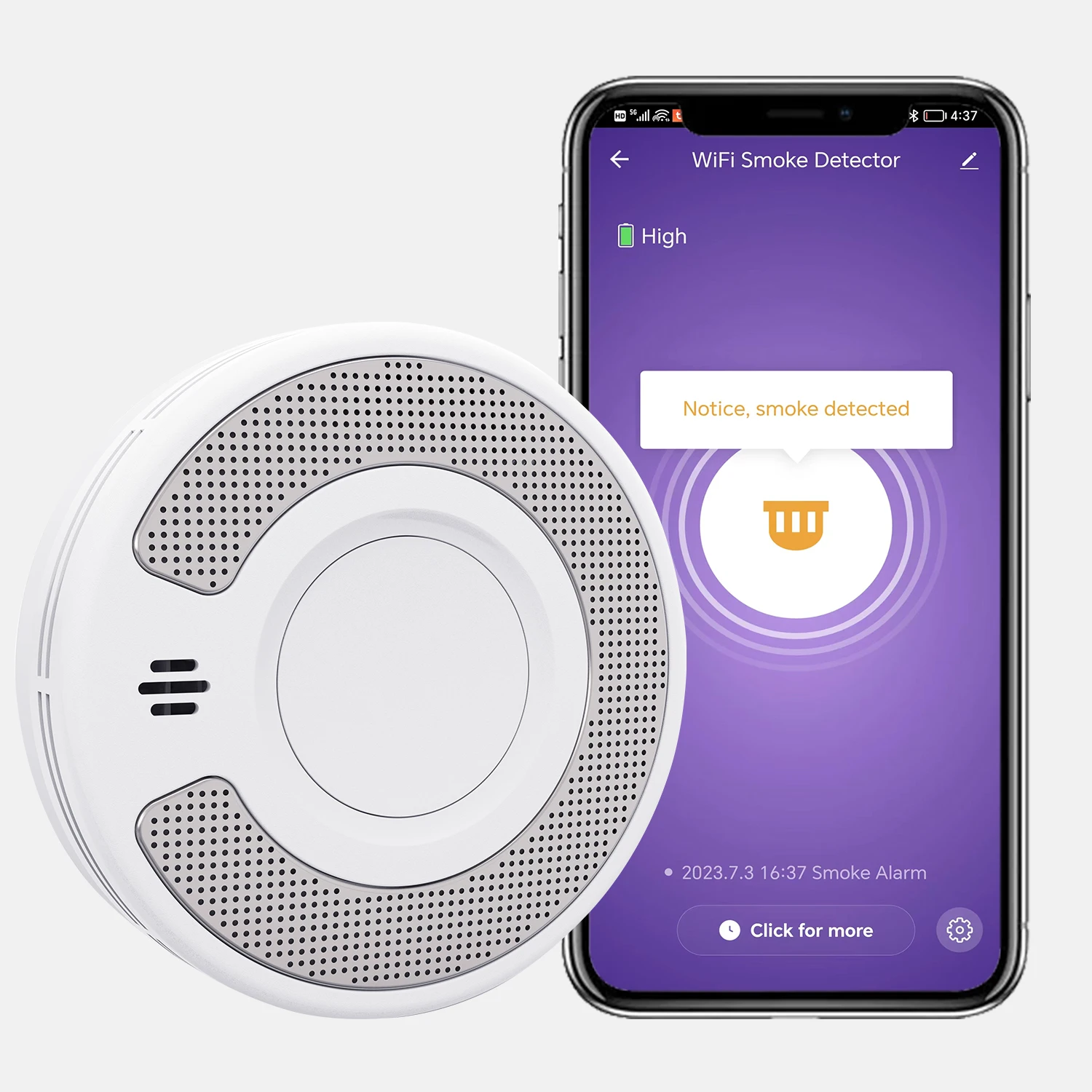V-COME Wi-Fi умный детектор дыма с управлением через приложение Tuya, Wi-Fi дымовая сигнализация с герметичной 10-летней литий-аккумуляторной батареей, CE EN 14604, VS03W