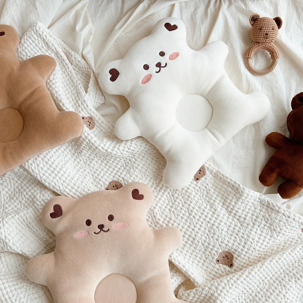 Newborn Baby Gift 0-3Y Bear Crib Pillow Soft Breathable Crystal Velvet Plush Woven Handmade Wool Polyester Baby Products for Kid