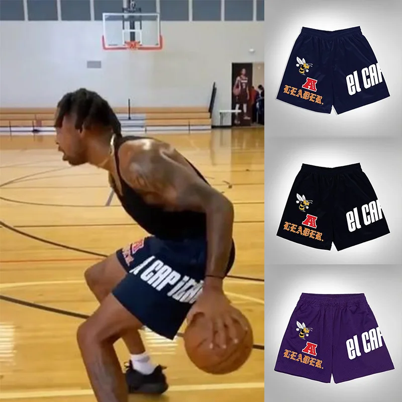 Hot Style Women Men Single Layer Sport Training Letter Bee Printing Mesh Basketball Unisex Shorts