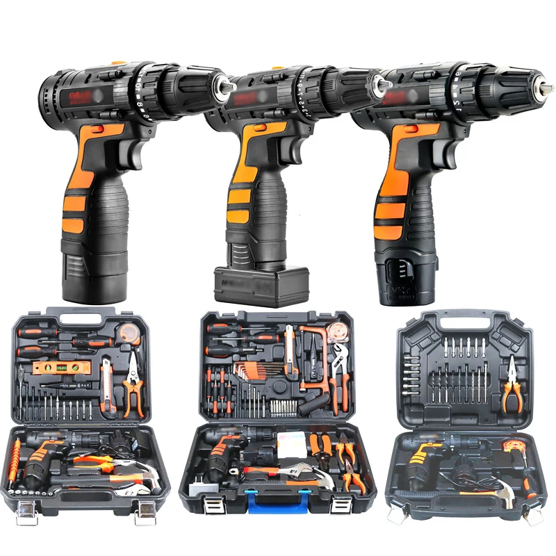 24+1 High Torque 2 Variable Speed 3/8' Keyless Chuck 1 Battery Screwdriver Bits Accessories Cordless Power Drill Set