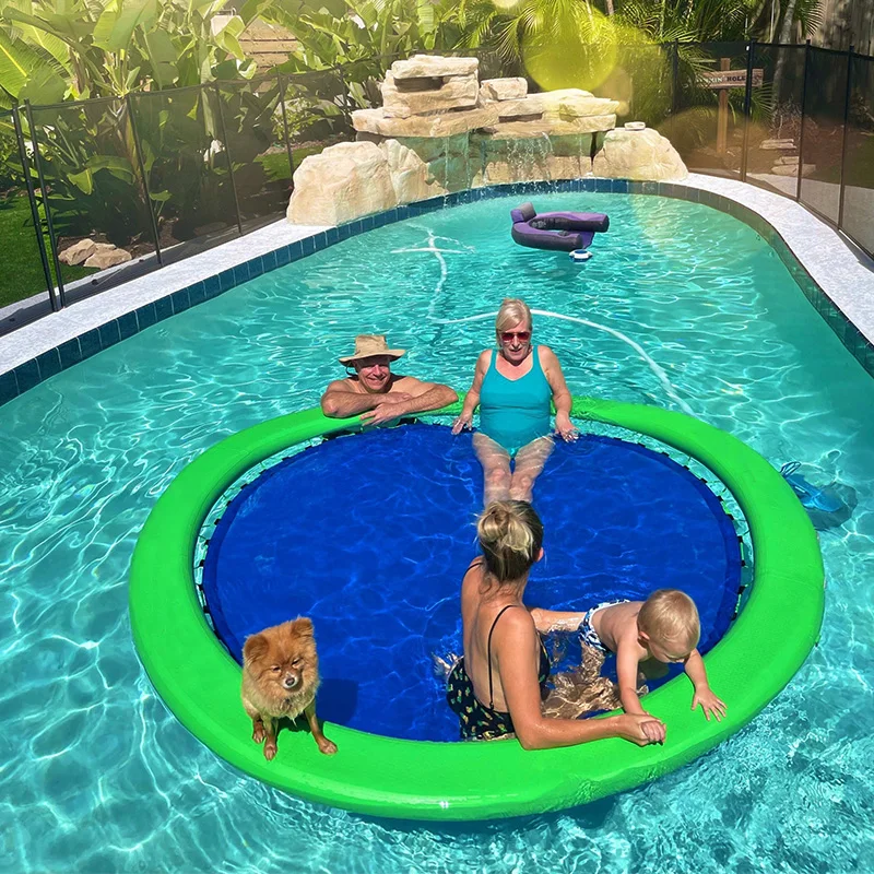 Круглый надувной водный гамак 10 футов, Плавающая Платформа, коврик для бассейна с сетчатой рампой для собак
