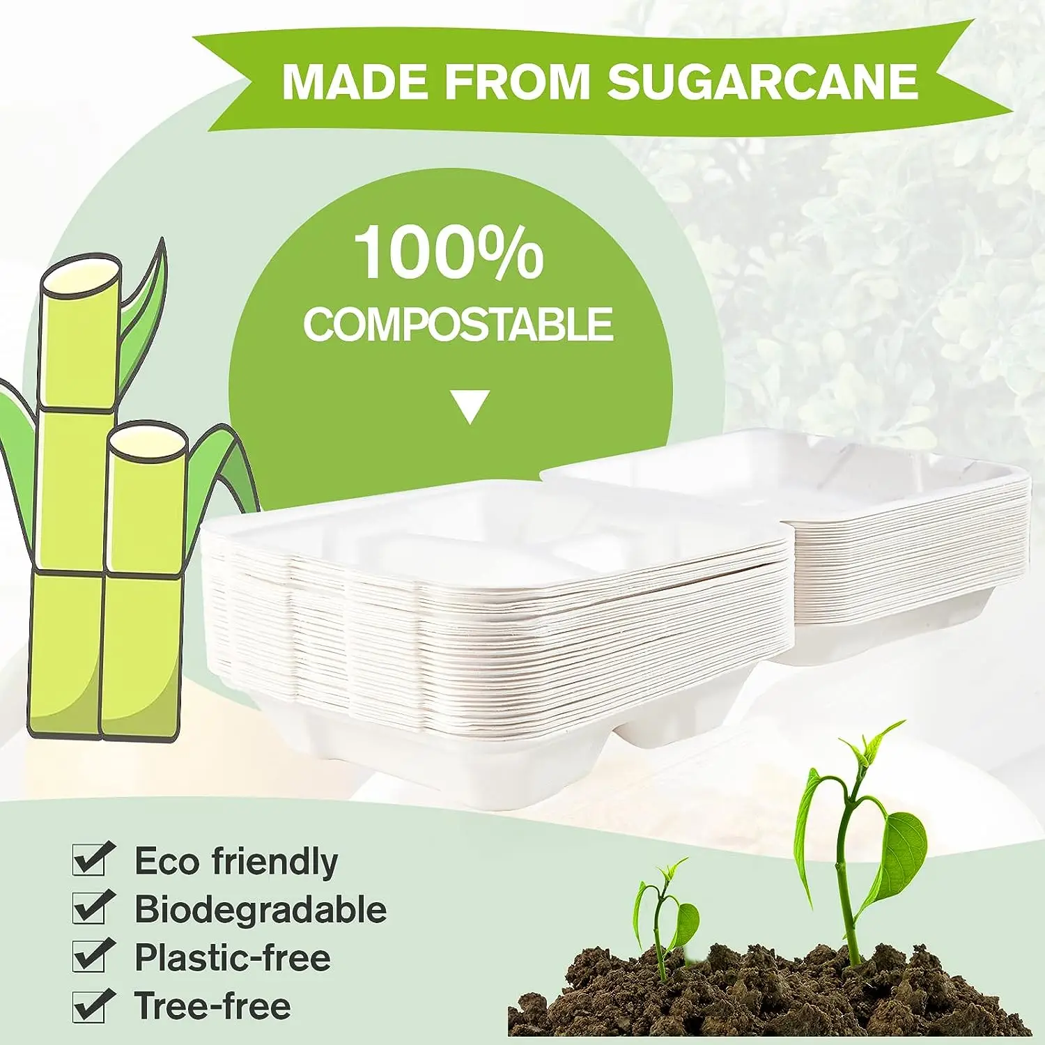 No added pfas bagasse food container Takeaway Clamshell Food Container Biodegradable Bagasse Lunch Box