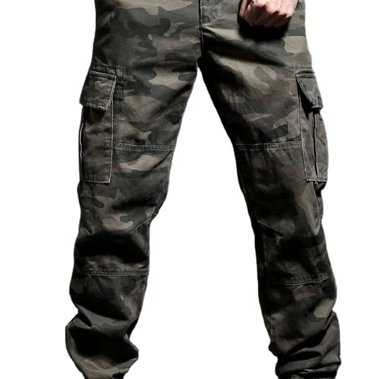 Custom Casual Multi Pockets Cargo Pant 100% Cotton Twill Fabric Military Camo All Over Print Cargo Pants Men