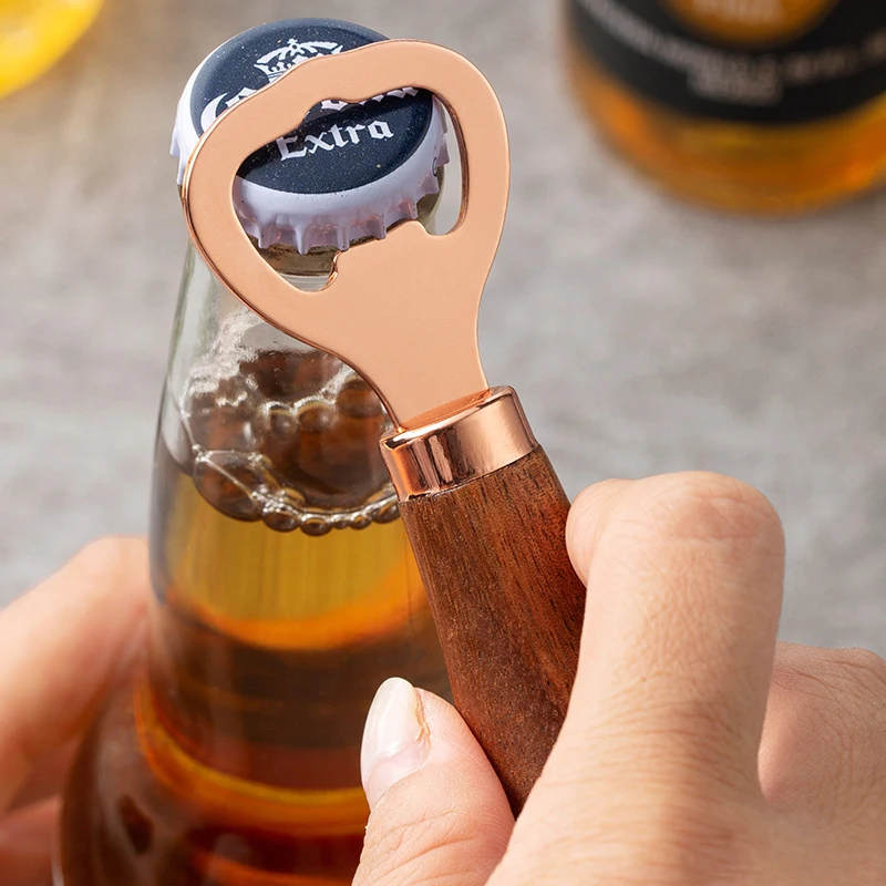 Factory Price Wooden Handle Beer Opener Kitchen Bar Tools Customized Logo Beer Bottle Opener