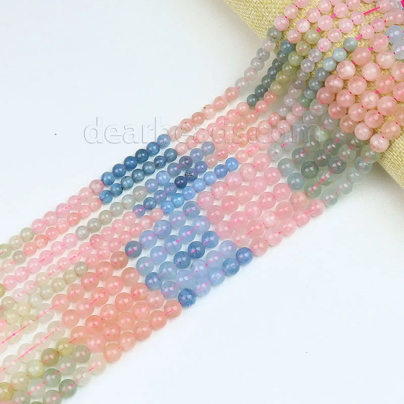 Wholesale Natural Good Quality Rainbow Morganite Gemstone Beryl Loose Bead for Jewelry Making 4mm 6mm 8mm 10mm 12mm