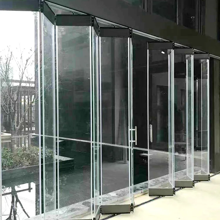 Tempered transparent glass frameless sliding aluminium folding door office partition