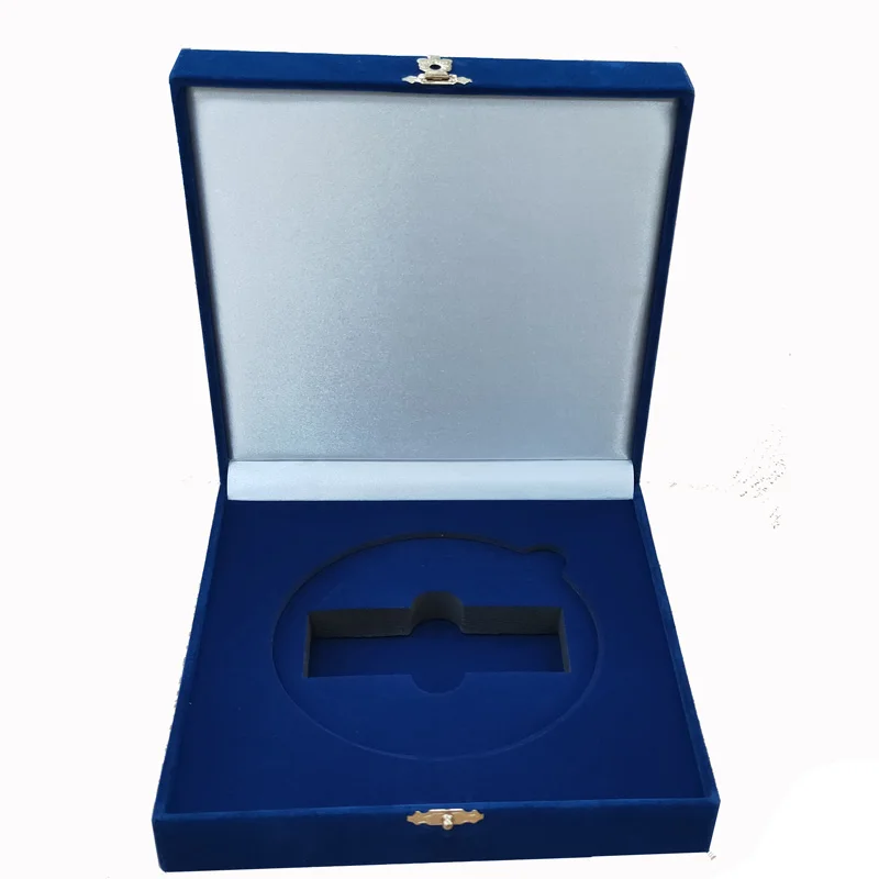 Пользовательские квадратные синие бархатные медали флэш-накопитель USB презентационные коробки с золотым замком