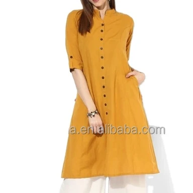 Горчично-Желтая Женская хлопковая одежда на заказ, дизайн Kurti hsk2072
