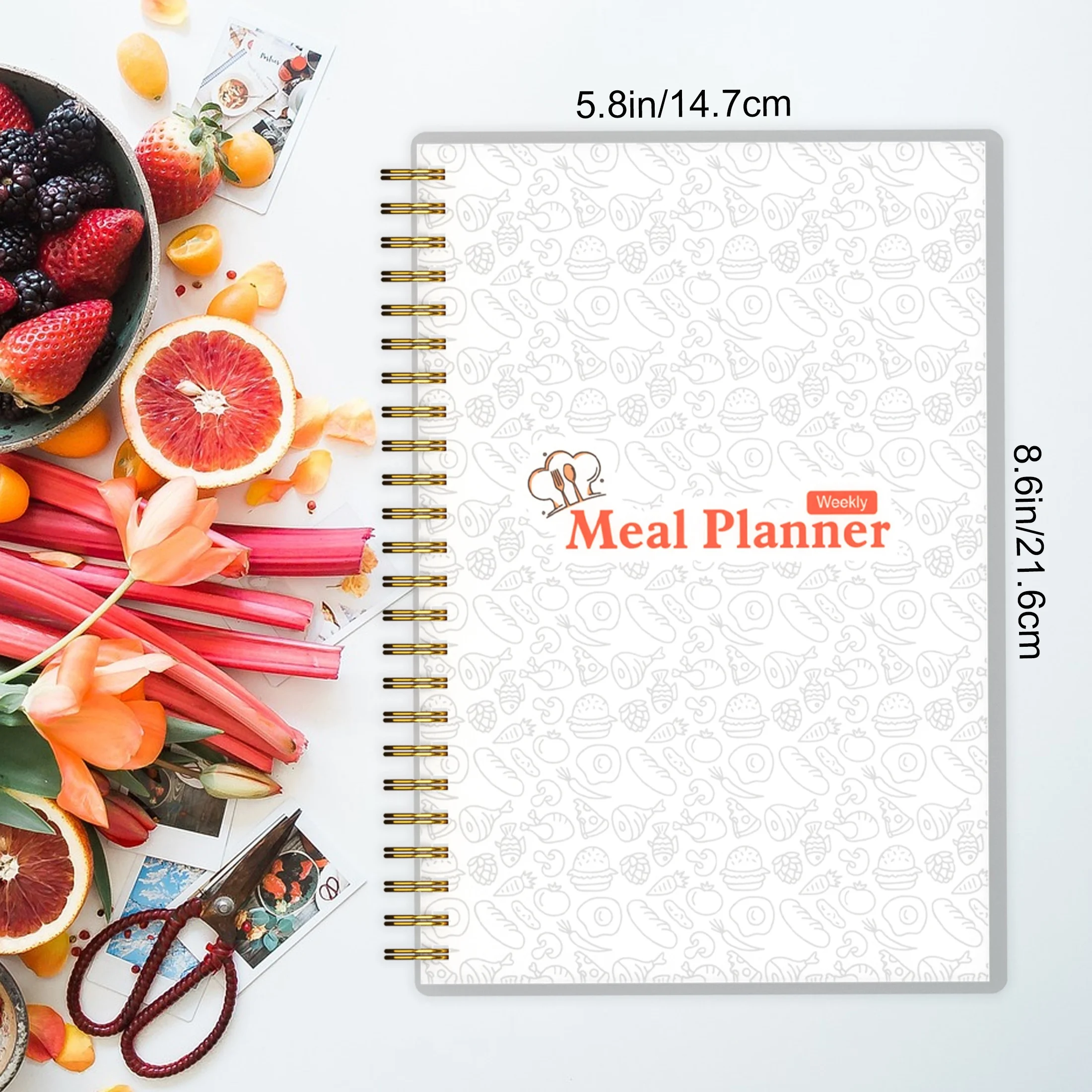 Undated A5 Spiral Weekly & Daily Meal Planner Notebook Journal with Shopping and Grocery Lists for Menu Planning Meal Tracker