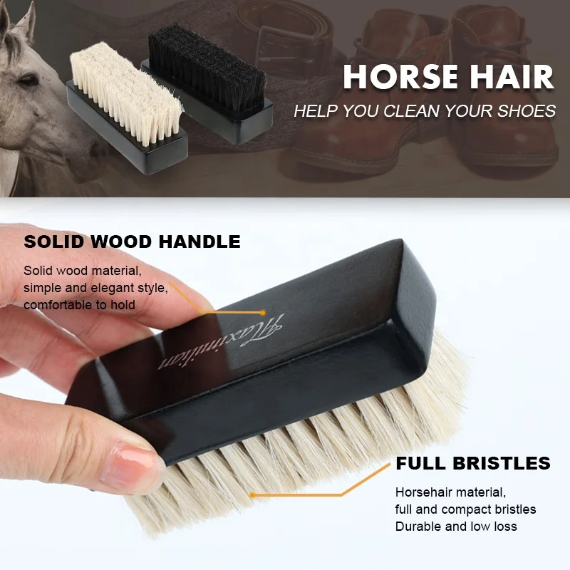 Factory Wholesale Custom Logo Wooden Shoe Shine Brush Wood Horse Hair Cleaning Brush