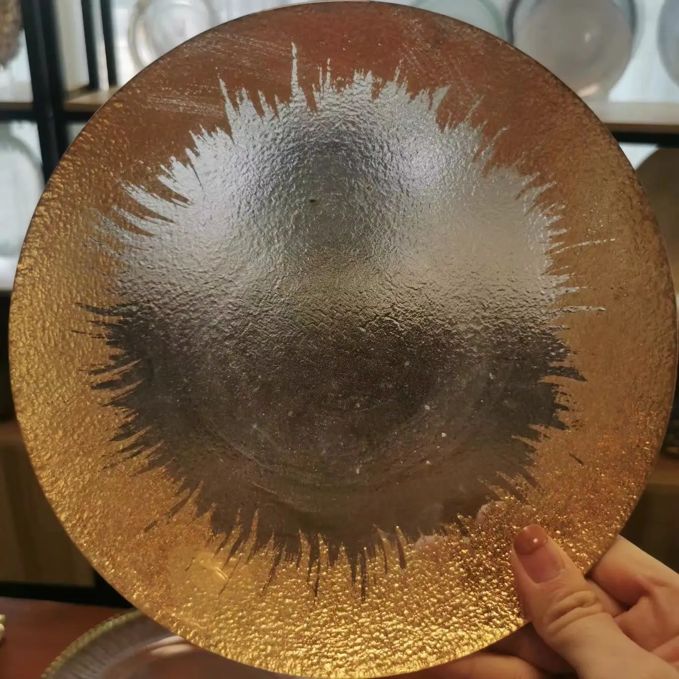 BST wholesale wedding glass charger plate clear plastic party gold leaf table dinner charger plates