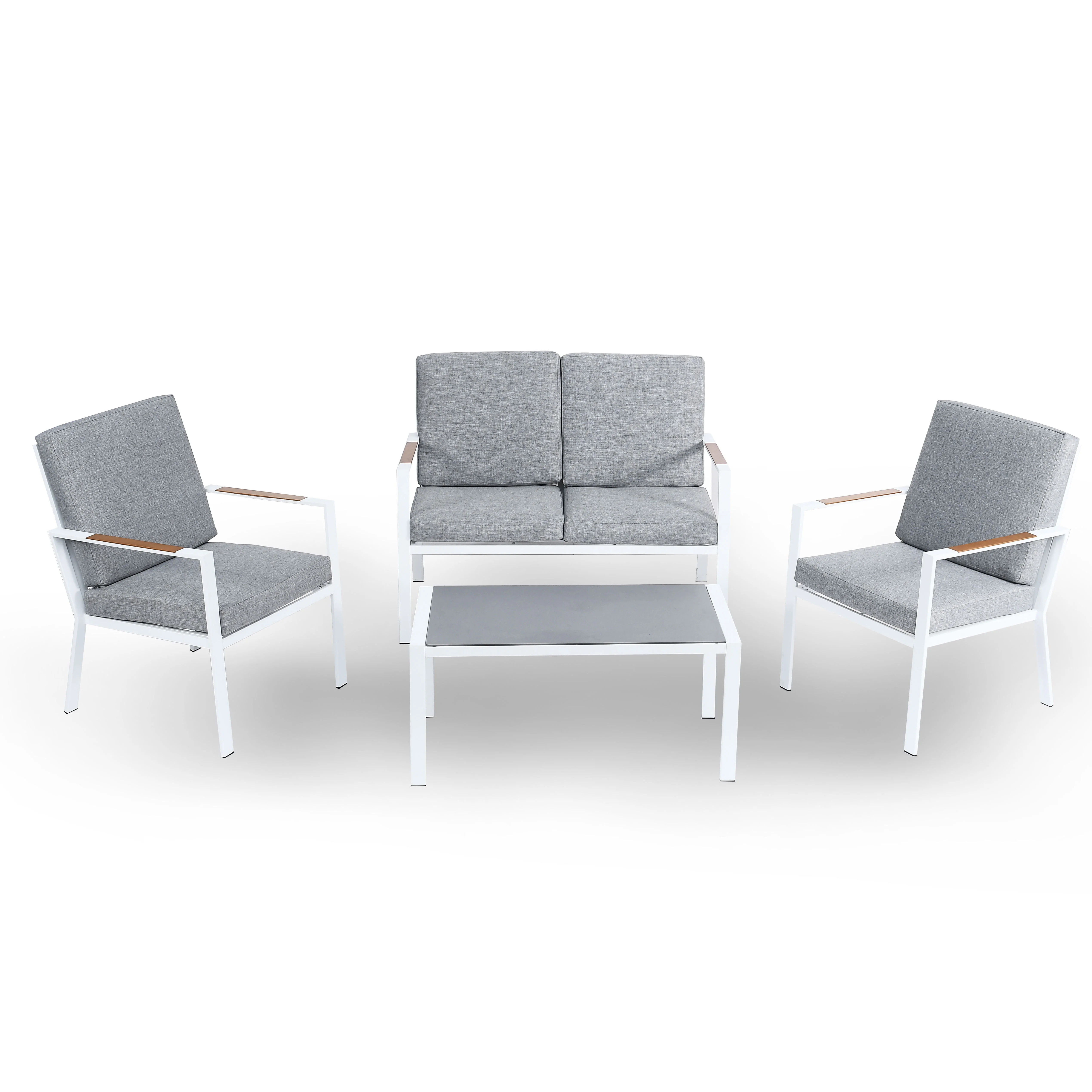 Luxury garden patio set Aluminum handmade metal armrest  outdoor sofa stock love seat with cushion