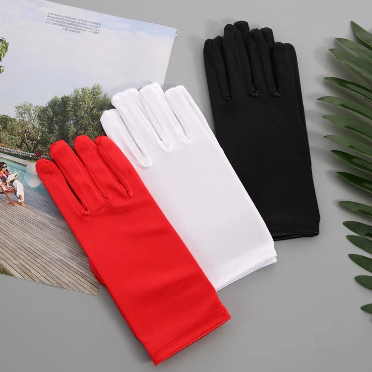 Эластичные атласные перчатки на палец, 22 см, один размер, для вечеринки, черный, белый