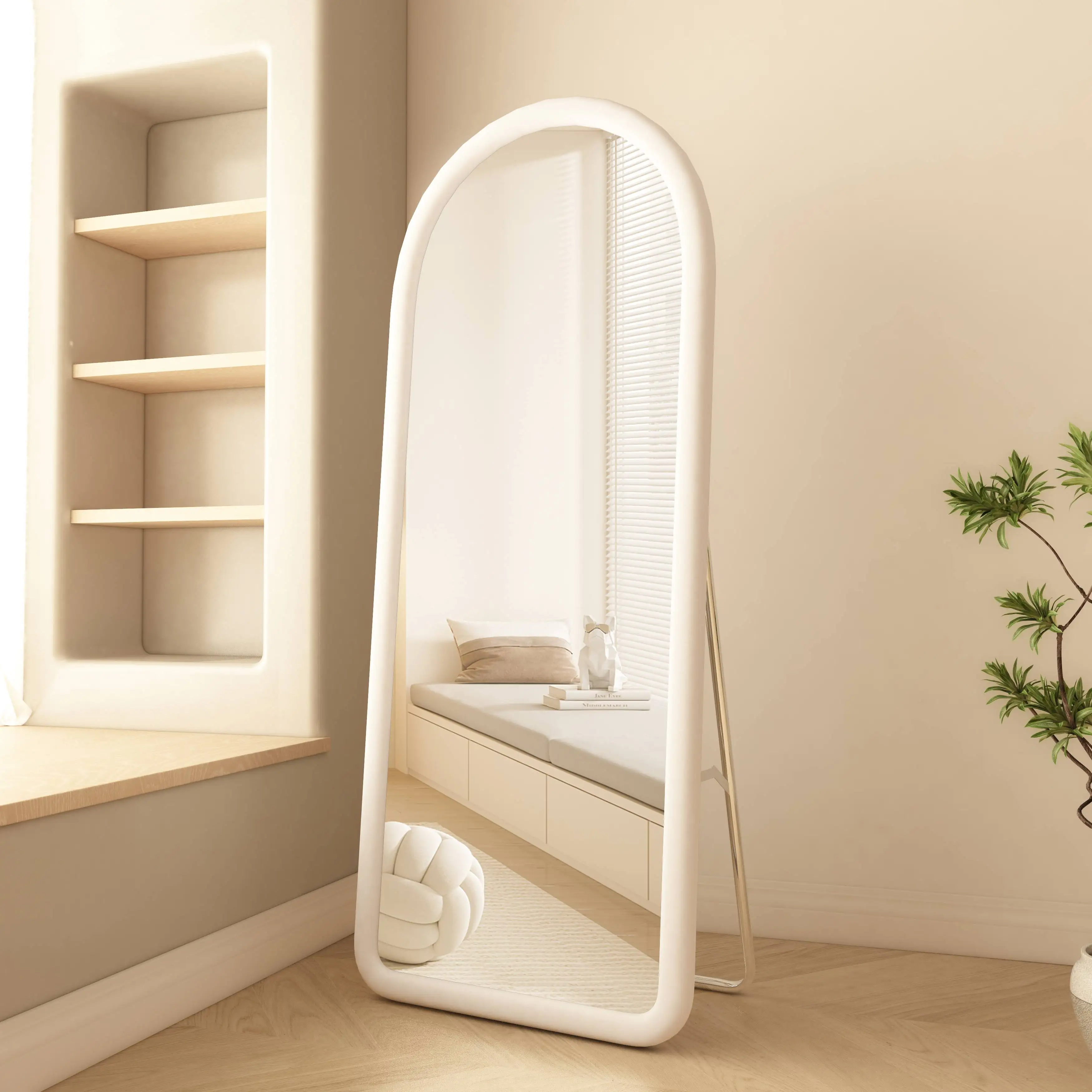 Light luxury Velvet Arch Full Dressing Body Mirror Nordic Livingroom Full Length Home Decor Living Room Floor Mirror