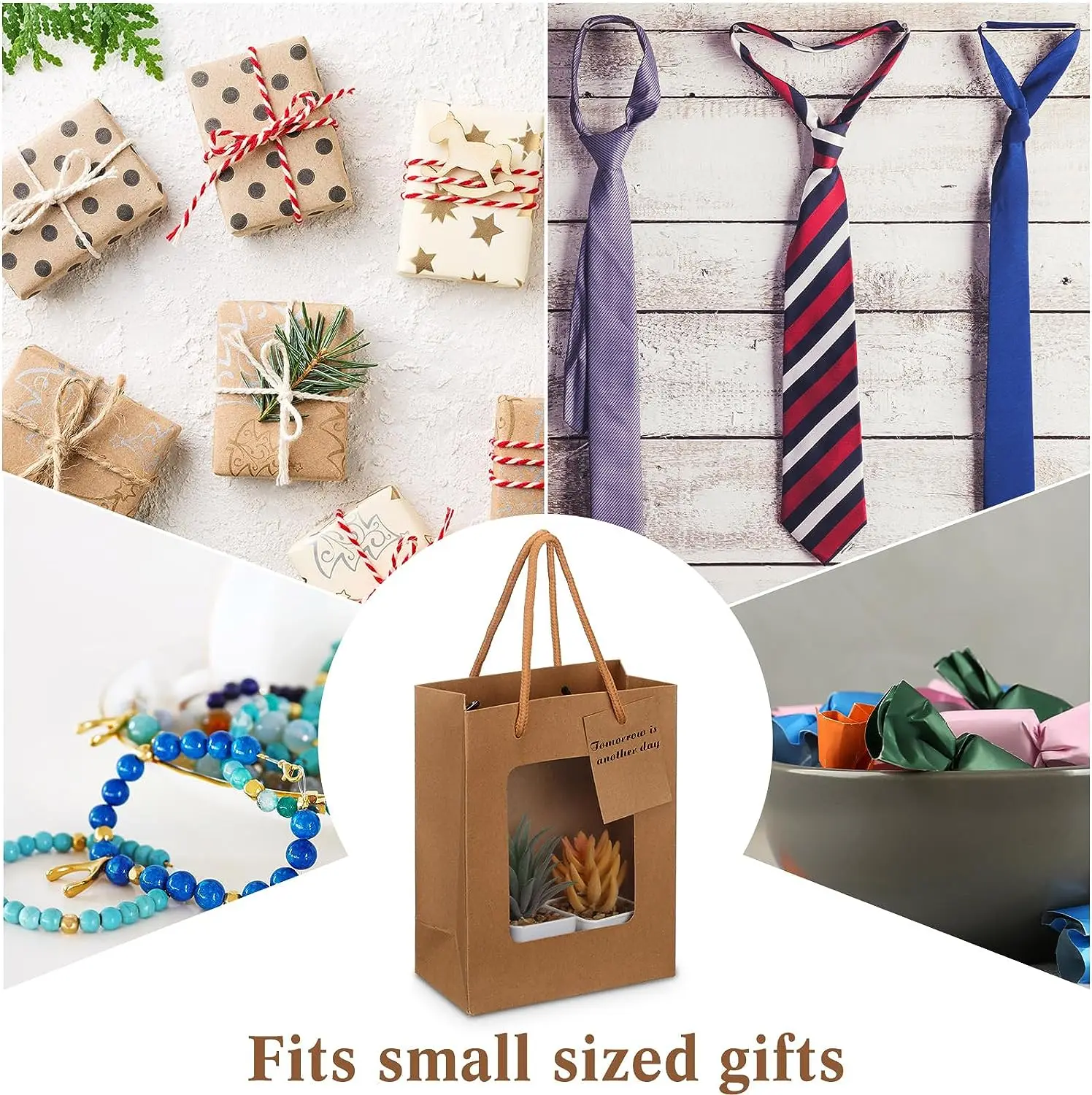 Wholesale custom boutique shopping craft paper gift bag stand up kraft paper bag with window