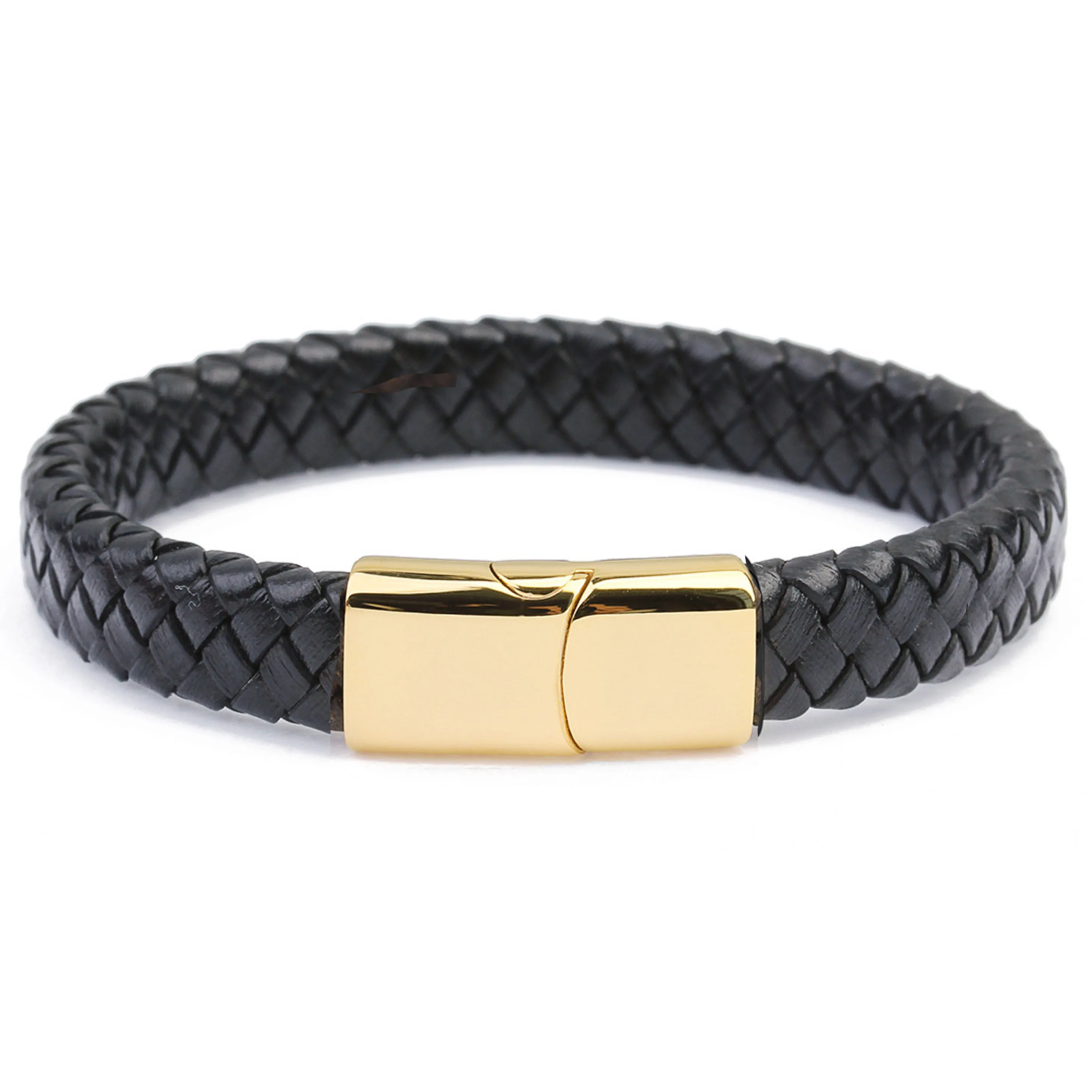 Wholesale Logo Engraving Genuine Leather Micro Fibre Bracelet Stainless Steel Custom Men Jewelry Magnetic clasp Leather Bracelet