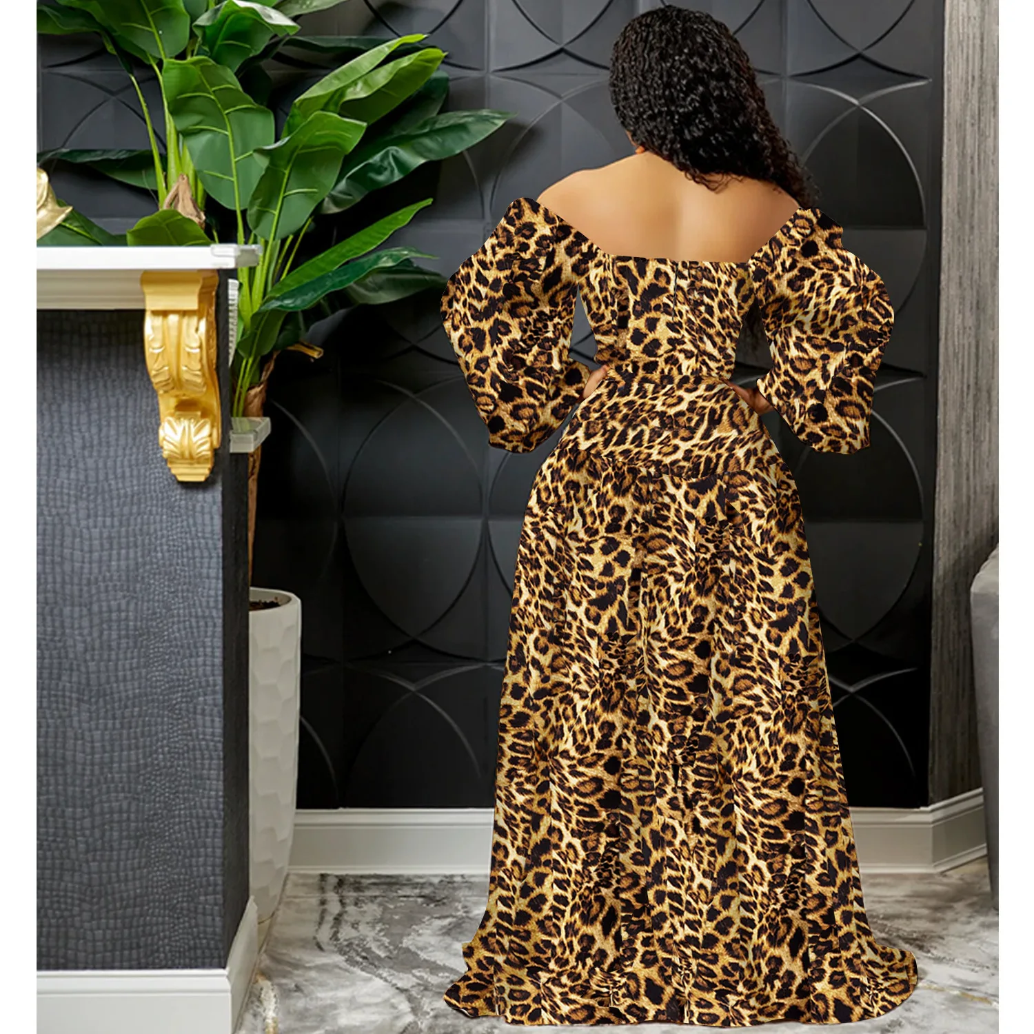 2022 new print wrap chest V-neck irregular slit large skirt plus size dress