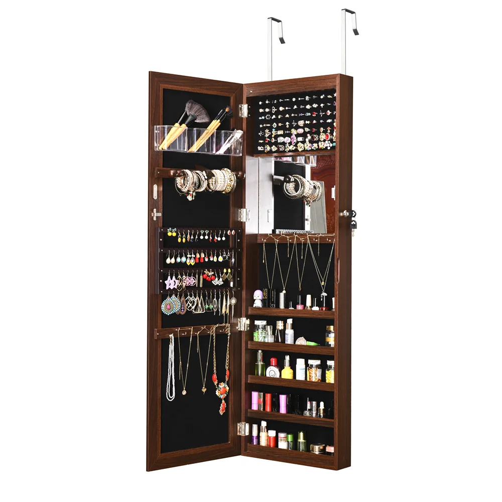 Wall door mounted modern wooden frameless full screen mirrored jewelry cabinet for woman bedroom furniture