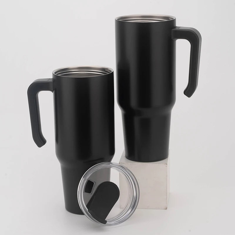 Автомобильный тумблер с порошковым покрытием, для путешествий, кофе, из нержавеющей стали, 30 унций, с двойной стенкой, с вакуумной изоляцией, с ручкой