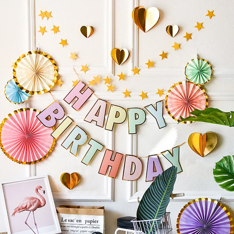 Happy Birthday Banner Macaron Birthday Banner for Birthday Party Decoration
