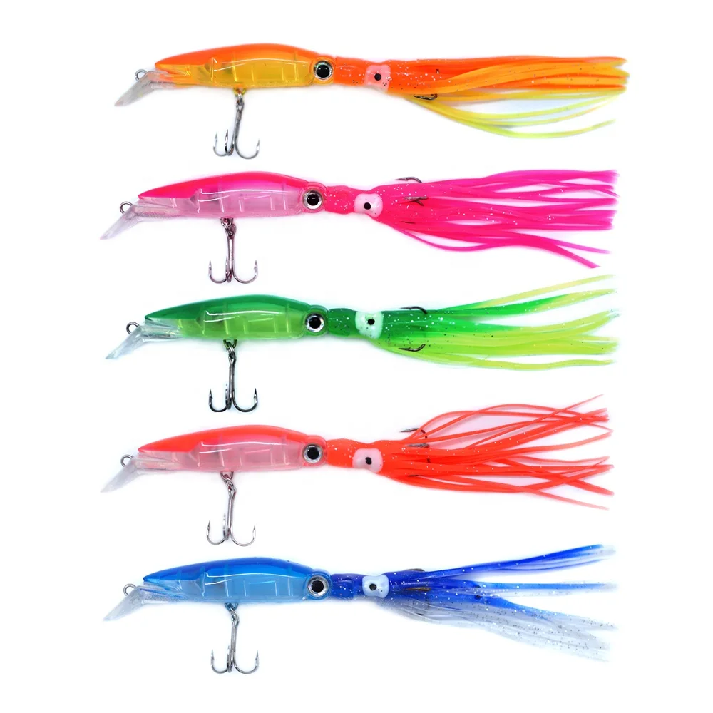 SEASKY 20cm 20g Luminous Fishing Octopus Squid Shrimp Jig Lure Treble Hook Silicone Skirt Trolling Hard Lure