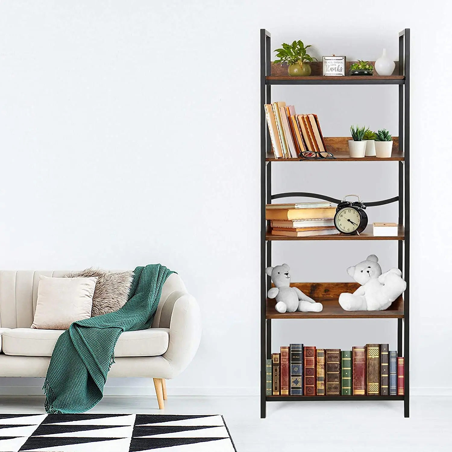 
Wood 5 Tier Bookshelf Shelves Bookcase Craft Storage Shelf for Bedroom Living Room and Office 