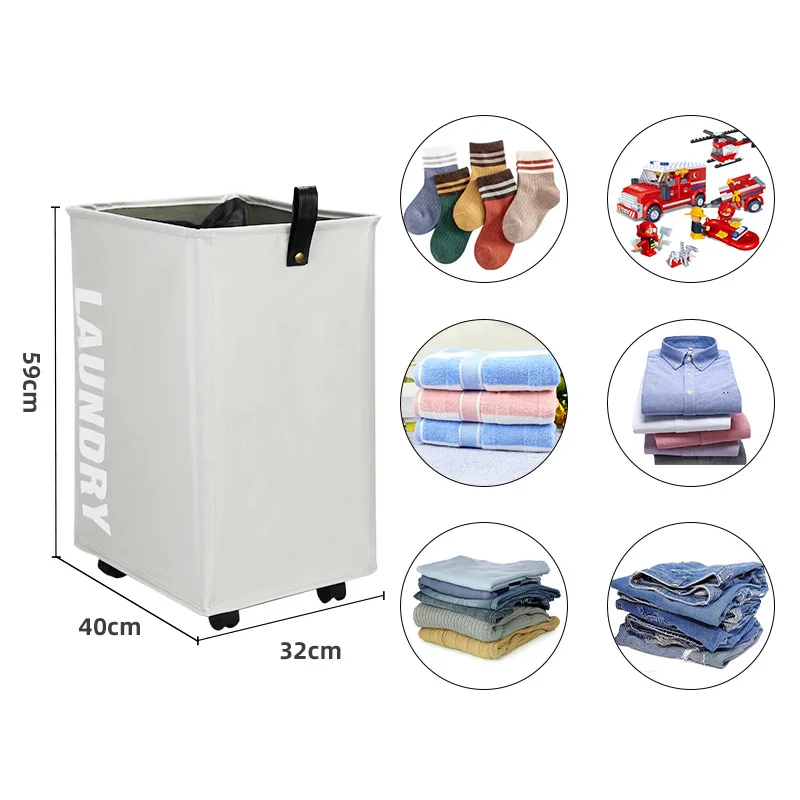 Custom Durable Organizer Collapsible Cart Baskets with Wheels Foldable Corner Storage Bag Dirty Cloth Washing Hamper Laundry Bin