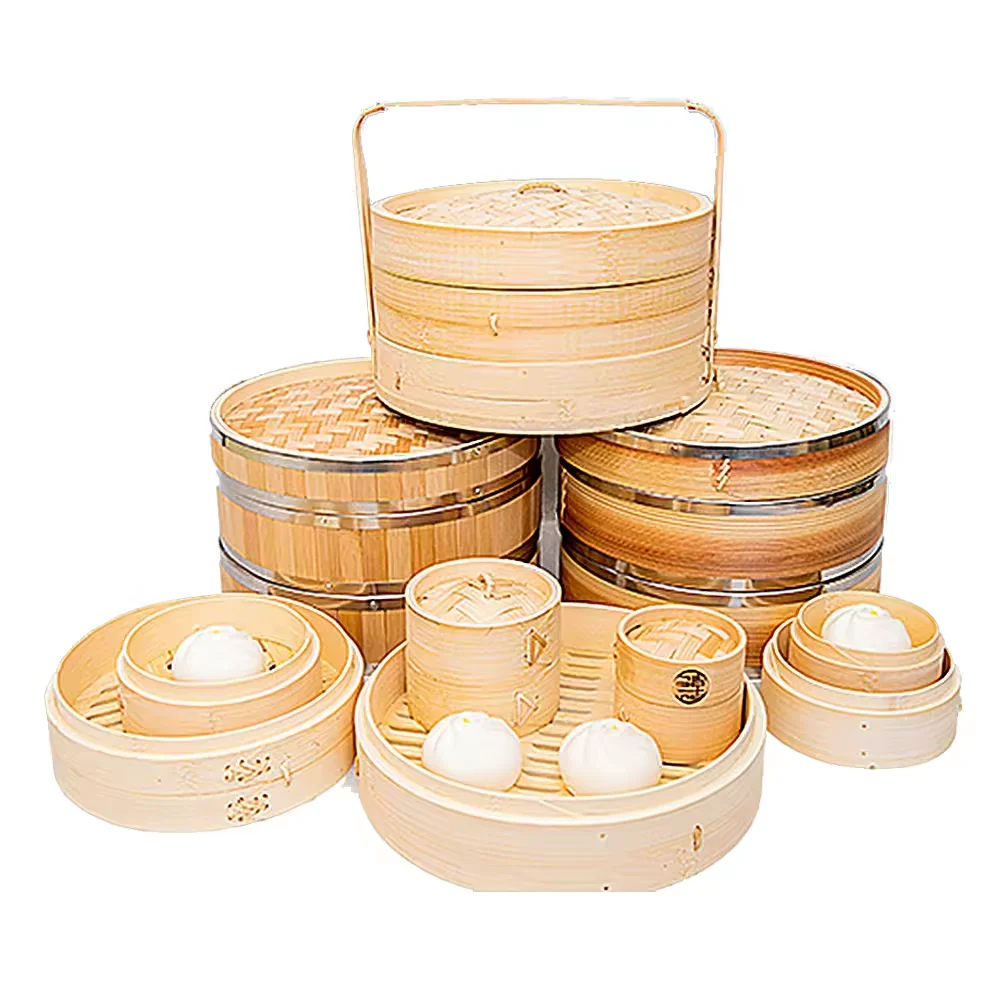 Big Small Size Square Mini Dim Sum Food Rice Bamboo Steamer Basket Kit Set Favors 3 6 8 10 12 14 Inch