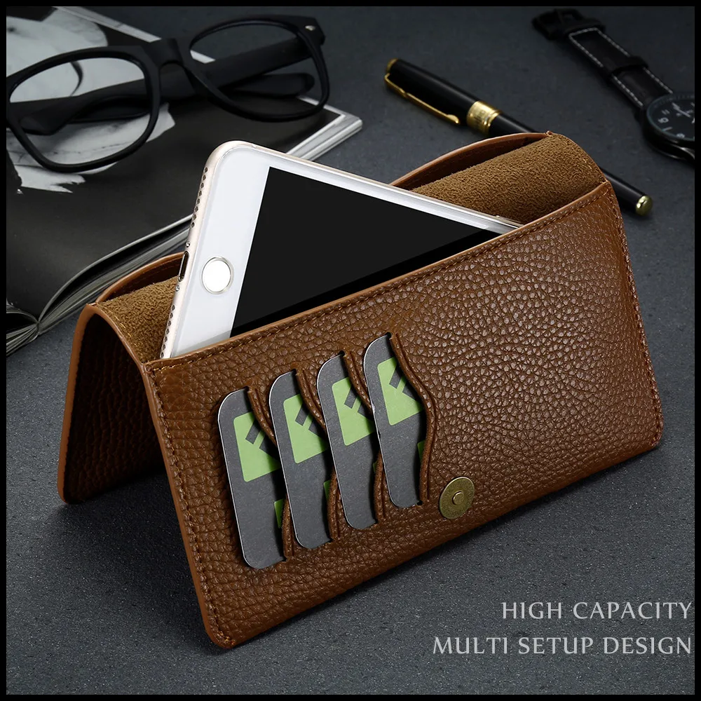 Free Shipping Wholesale Luxury Leather Wallet for Women Men Purse Phone Wallet Up to 6 Inch