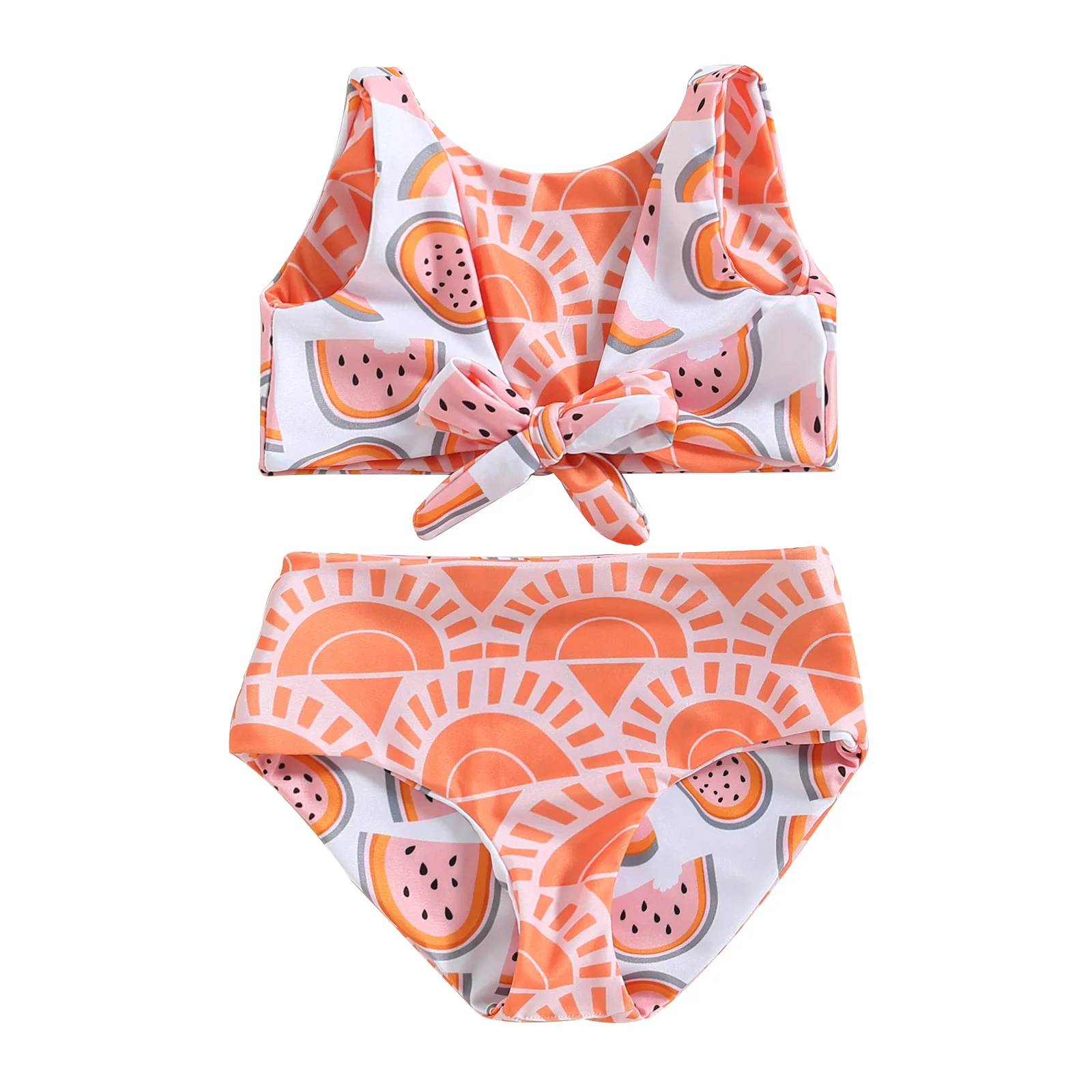 New Fashion Style Summer Kids Girls Cool And Lovely Watermelon Fruit Floral Printing Two-Piece Swimwear