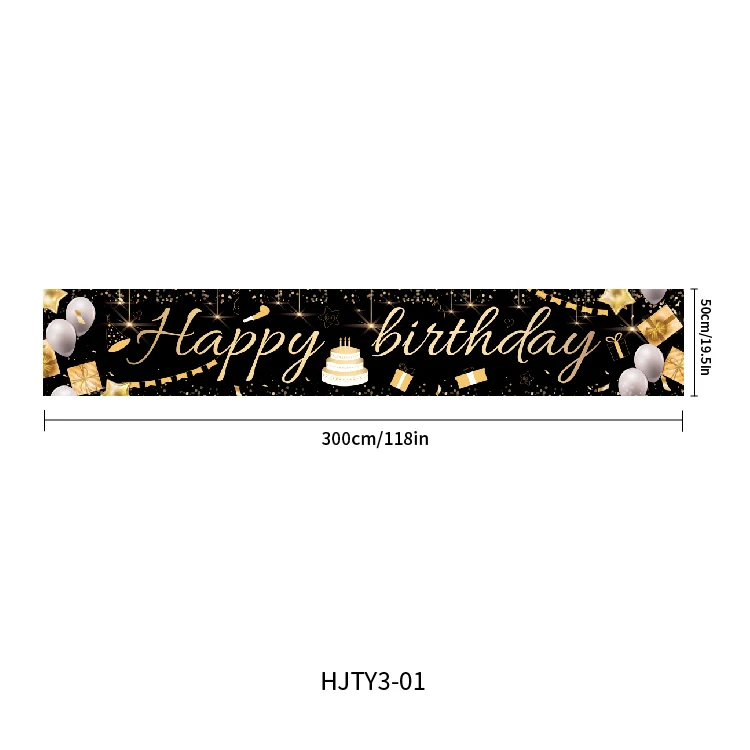 2024 The latest birthday party patio banner 50*300cm black gold theme courtyard decoration banner Scene layout hanging banners