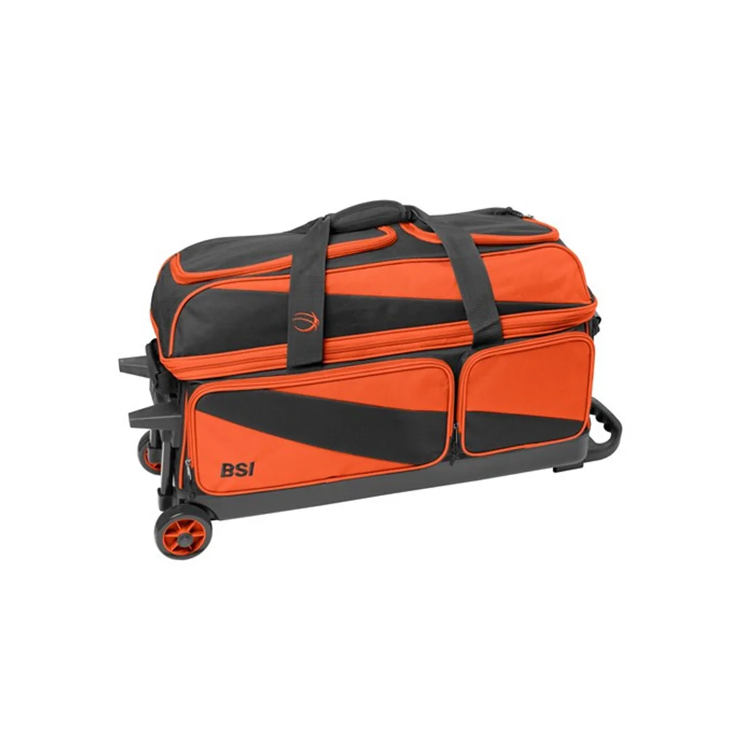 Personalized Triple Ball Reinforced Telescoping Handle Zippered Pocket Stable Wide Set Wheels Roller Bowling Bag