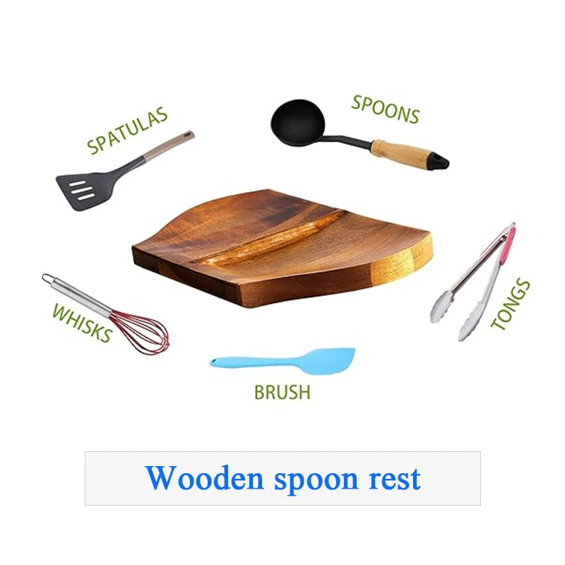 Acacia Wood Spoon Rest For kitchen accessories Bamboo Wooden Utensil Holder Decor Countertop Spatula Ladle