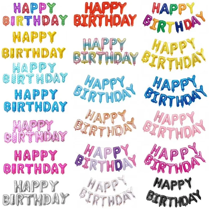 Hot Selling Party Decoration Letter Balloon 16 Inch Happy Birthday Balloons Set with Individual Card Packs