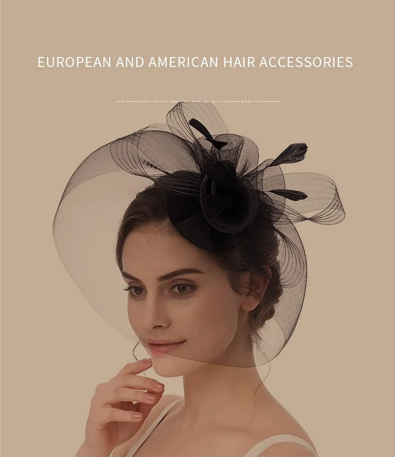 Аксессуары для волос Amazon spot Европейская и американская Ретро Дамская Вуаль головной убор невесты подружки невесты сетчатая шпилька для волос с перьями маленькая шляпа