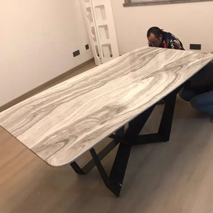 French Modern Style Furniture Walnut Wooden Table  bench Top And Small Dining Table With Metal Legs