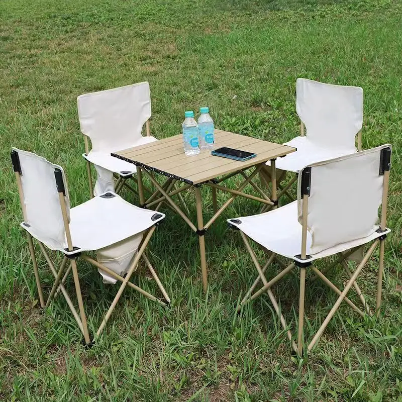 Customized Wholesale Outdoor Portable Roll Wood Grain Aluminum Height Adjustable Folding Camping Table